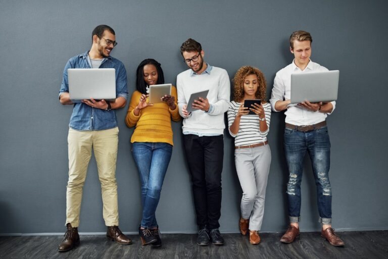 Recruitment,,Laptop,And,Row,With,People,For,Hiring,,Wait,And